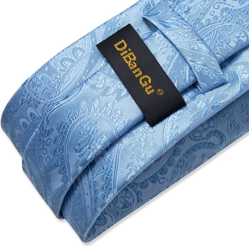DiBanGu Paisley Ties for Men Silk Necktie and Pocket Square Cufflinks Tie Clip Set Woven Classic Mens Tie for Wedding Party - Image 5